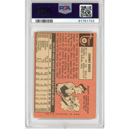 Johnny Bench 1969 Topps rookie card graded PSA VG EX 4 in protective case