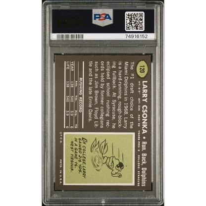 Larry Csonka football card in PSA graded slab from 1969 Topps Rookie collection