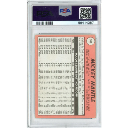 Graded 1969 Topps Mickey Mantle #500 PSA 3 baseball card back
