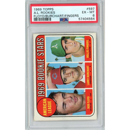 1969 Topps Rollie Fingers Rookie Card PSA EX-MT 6 featuring three AL rookie stars