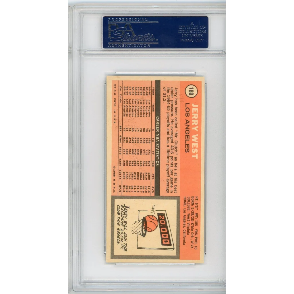 Vintage Jerry West 1970 Topps basketball card in a PSA graded slab by professional sports authenticator