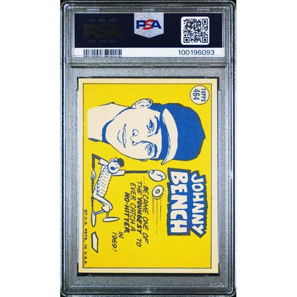 Graded 1969 Topps Johnny Bench baseball card in PSA Gem condition for collectors