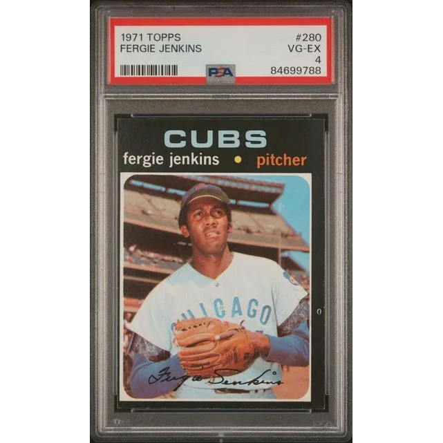Graded 1971 Topps Fergie Jenkins #280 PSA 4 Cubs card with autograph