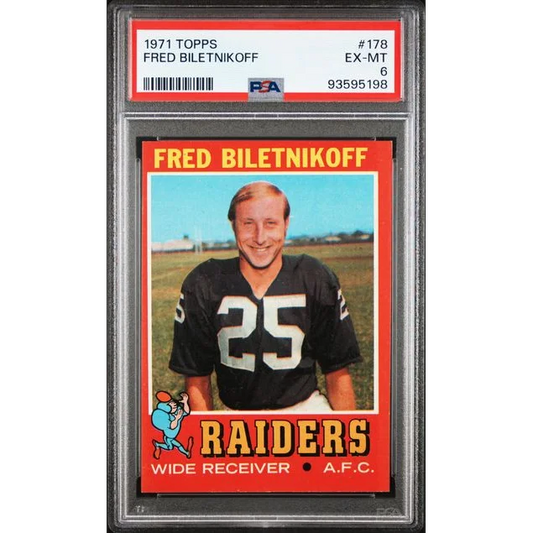 Graded 1971 Topps Fred Biletnikoff Football Card PSA 8 ready to own