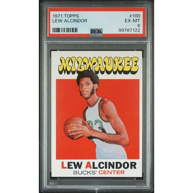 Graded 1971 Topps Lew Alcindor Kareem Abdul-Jabbar #100 Basketball Card PSA 6 EX-MT | Hall of Fame Sports Memorabilia | vintageantiquesgifts.com