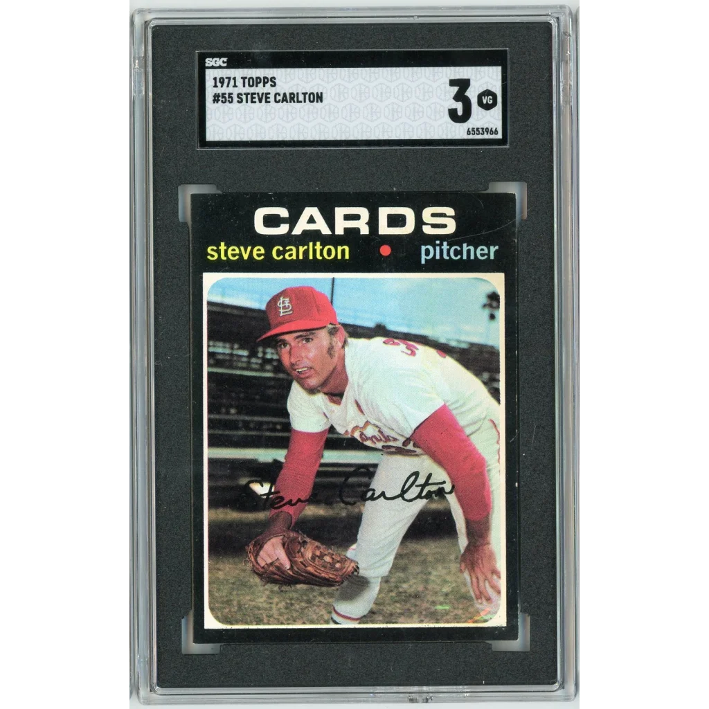 Graded 1971 Topps Steve Carlton #55 Baseball Card SGC 3 Very Good | Hall of Fame Sports Memorabilia | vintageantiquesgifts.com