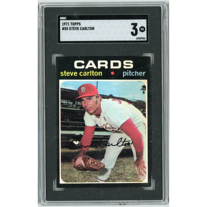 Graded 1971 Topps Steve Carlton #55 Baseball Card SGC 3 Very Good | Hall of Fame Sports Memorabilia | vintageantiquesgifts.com