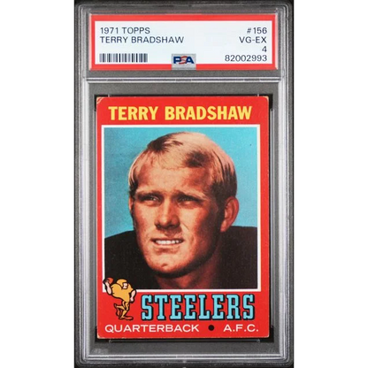 Image of a PSA graded 1971 Topps Terry Bradshaw Rookie Card VG EX 4
