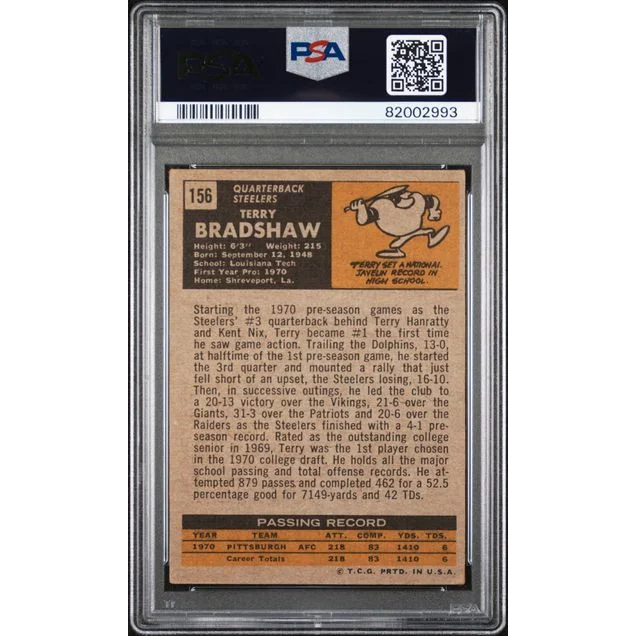 PSA graded 1971 Topps Terry Bradshaw rookie football card VG EX 4