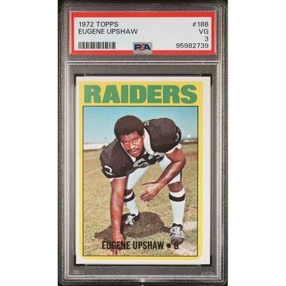 A 1972 Topps Eugene Upshaw football card graded VG 3.