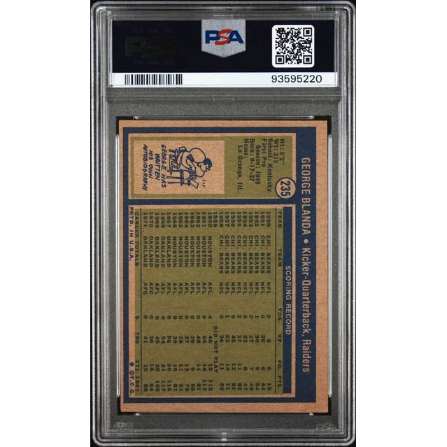 PSA graded 1972 Topps George Blanda football card for collectors