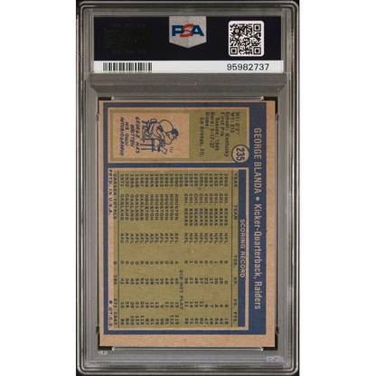Vintage 1972 Topps George Blanda Football Card in PSA graded protective slab