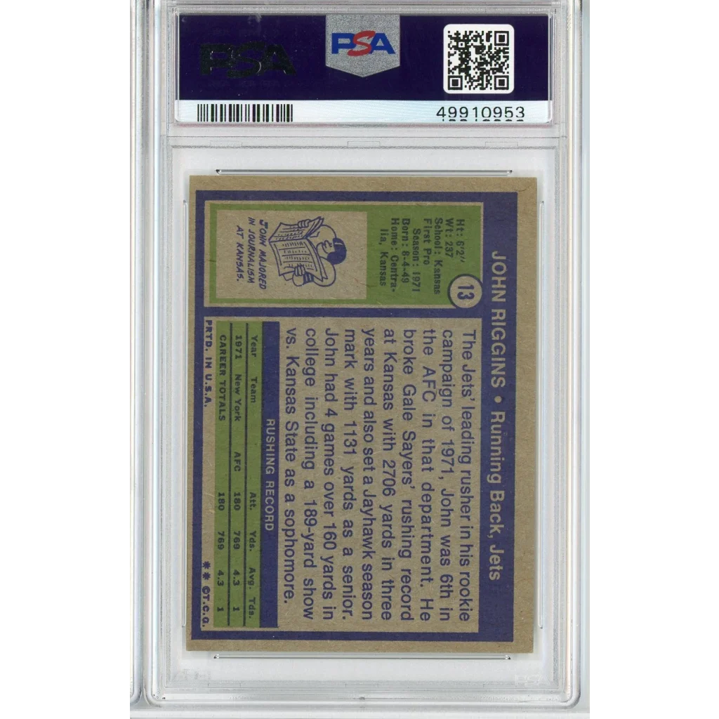 Graded 1972 Topps John Riggins #13 Rookie RC Football Card PSA 6 EX-MT