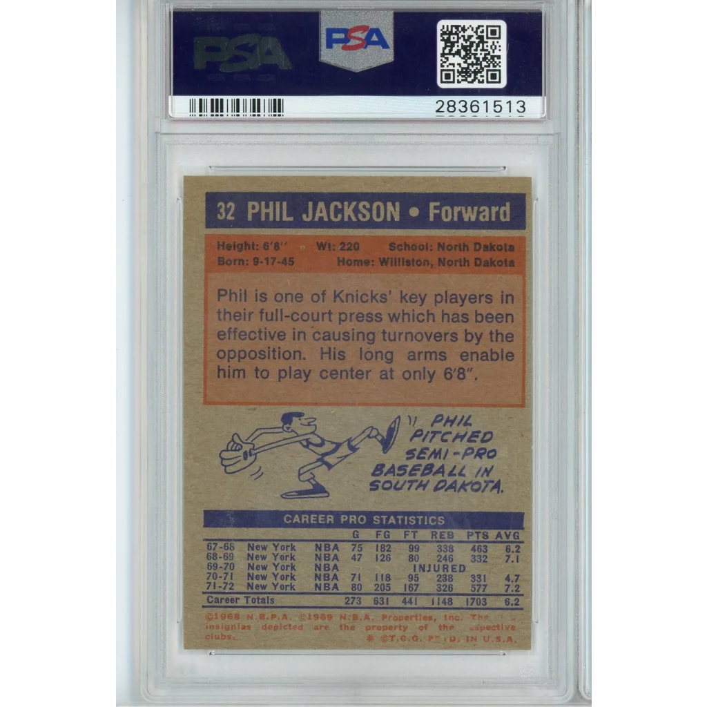 Phil Jackson 1972 Topps basketball card graded NM 7 in protective case