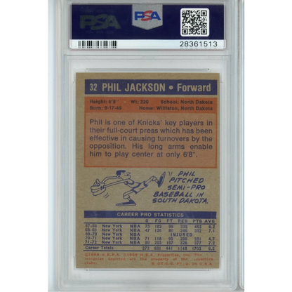 Phil Jackson 1972 Topps basketball card graded NM 7 in protective case