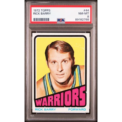 Vintage 1972 Topps Rick Barry basketball card graded PSA 8 in mint condition