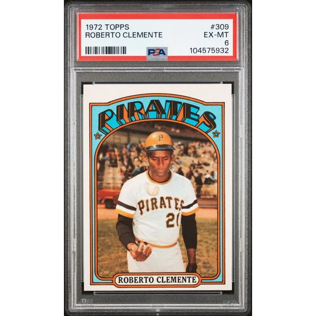 Graded 1972 Topps Roberto Clemente #309 Baseball Card PSA 6 EX-MT | Hall of Fame Sports Memorabilia | vintageantiquesgifts.com