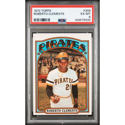Graded 1972 Topps Roberto Clemente #309 Baseball Card PSA 6 EX-MT | Hall of Fame Sports Memorabilia | vintageantiquesgifts.com