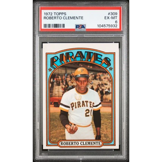 Graded 1972 Topps Roberto Clemente #309 Baseball Card PSA 6 EX-MT | Hall of Fame Sports Memorabilia | vintageantiquesgifts.com