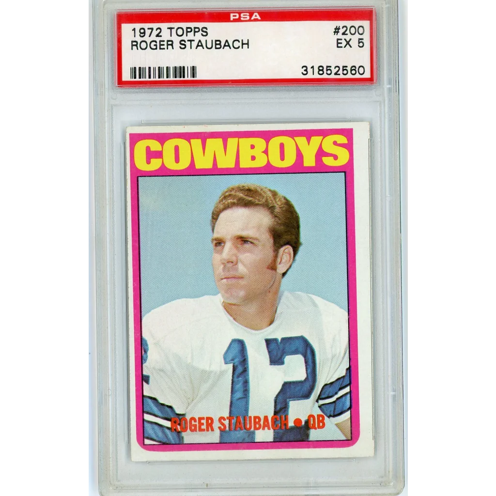 Graded 1972 Topps Roger Staubach #200 Rookie RC Football Card PSA 5 Excellent | Hall of Fame Sports Memorabilia | vintageantiquesgifts.com