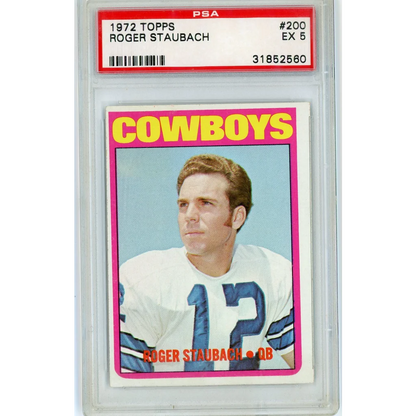 Graded 1972 Topps Roger Staubach #200 Rookie RC Football Card PSA 5 Excellent | Hall of Fame Sports Memorabilia | vintageantiquesgifts.com