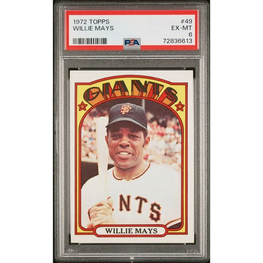 Graded 1972 Topps Willie Mays #49 Baseball Card PSA 6 EX-MT | Hall of Fame Sports Memorabilia | vintageantiquesgifts.com