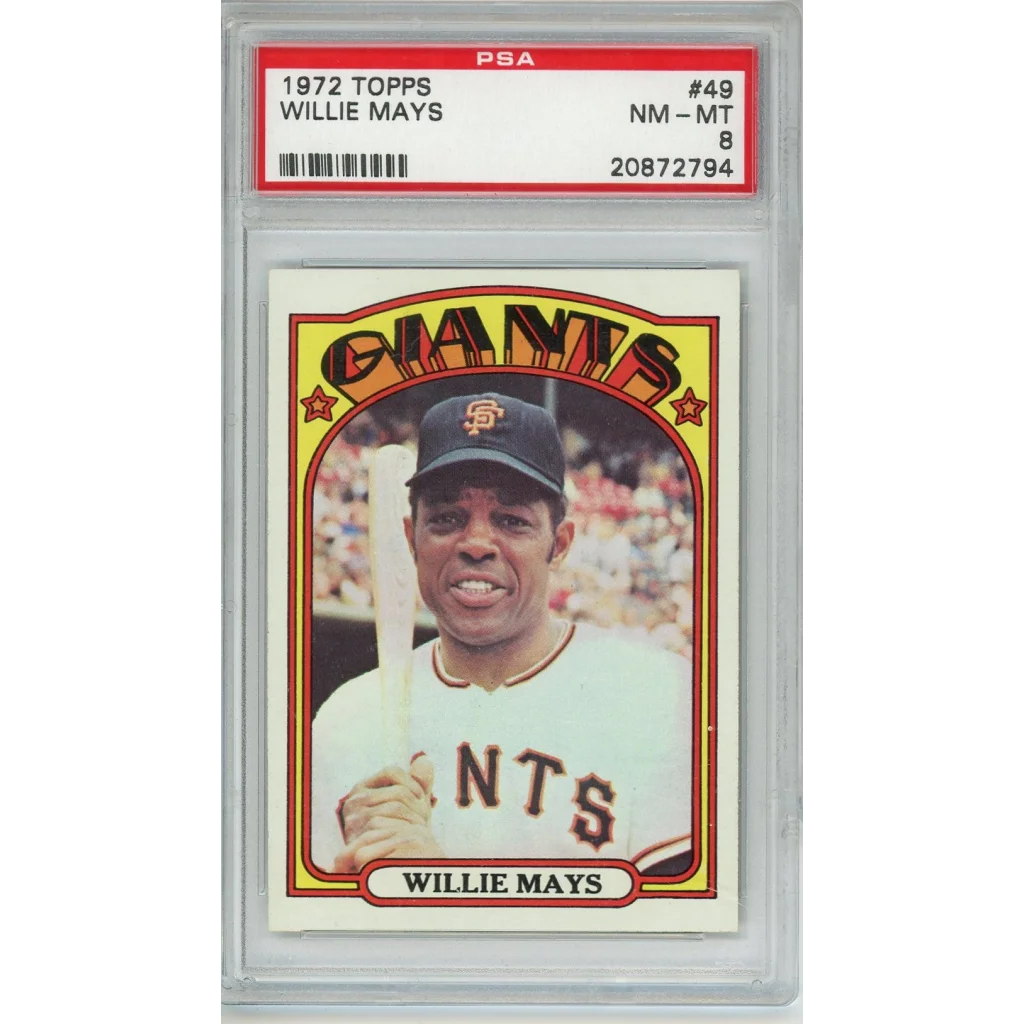 Graded 1972 Topps Willie Mays PSA 8 NM-MT Giants card in white uniform