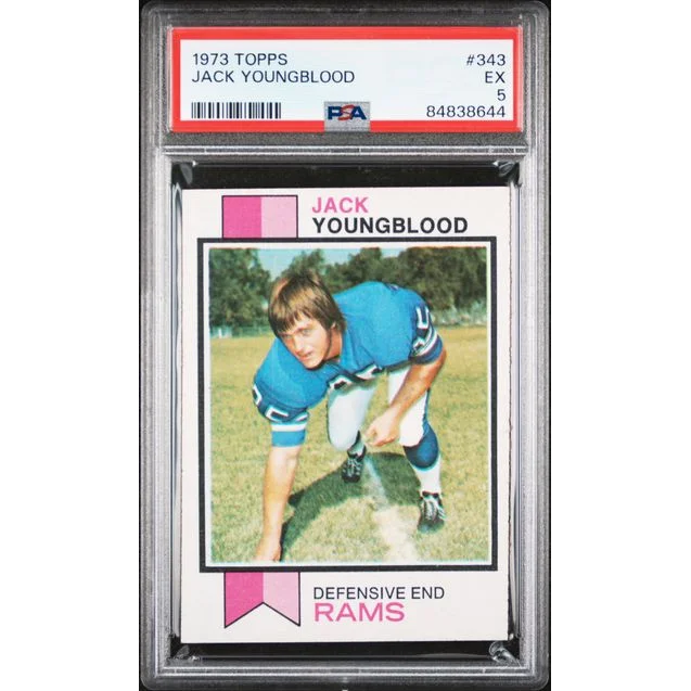 Graded 1973 Topps Jack Youngblood #343 Rookie RC Football Card PSA 5 Excellent | Hall of Fame Sports Memorabilia | vintageantiquesgifts.com