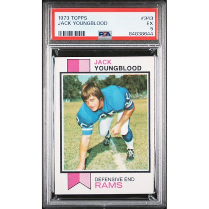 Graded 1973 Topps Jack Youngblood #343 Rookie RC Football Card PSA 5 Excellent | Hall of Fame Sports Memorabilia | vintageantiquesgifts.com
