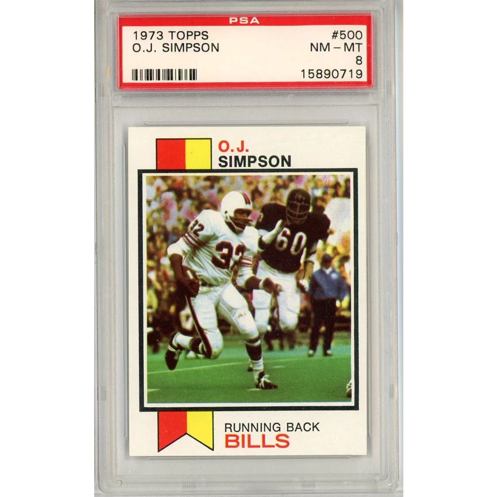 Graded 1973 Topps OJ Simpson #500 Football Card PSA 8 NM-MT | Hall of Fame Sports Memorabilia | vintageantiquesgifts.com