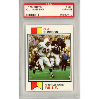 Graded 1973 Topps OJ Simpson #500 Football Card PSA 8 NM-MT | Hall of Fame Sports Memorabilia | vintageantiquesgifts.com