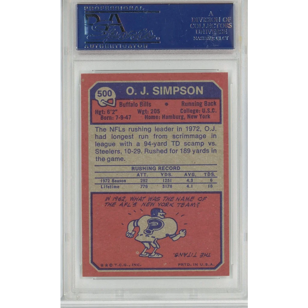 Graded 1973 Topps OJ Simpson #500 Football Card PSA 8 NM-MT | PSA 8 NM-MT Graded Vintage Football Card | vintageantiquesgifts.com