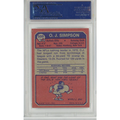 Graded 1973 Topps OJ Simpson #500 Football Card PSA 8 NM-MT | PSA 8 NM-MT Graded Vintage Football Card | vintageantiquesgifts.com