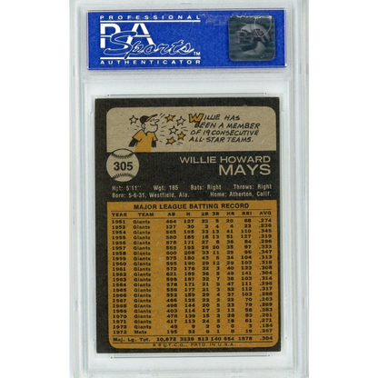 Graded 1972 Topps Willie Mays #305 PSA 6 EX-MT Baseball Card