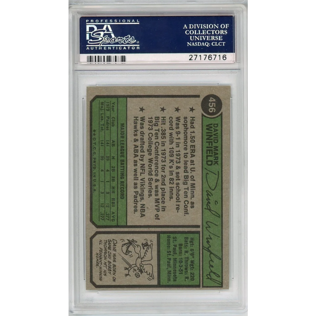 Encased David Winfield 1974 Topps Rookie Card PSA Graded NM MT 8