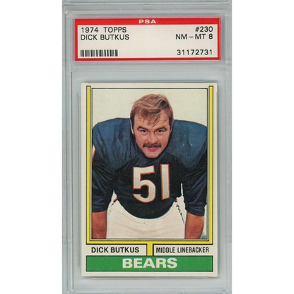 PSA graded 1974 Dick Butkus football card in dark blue jersey collectible