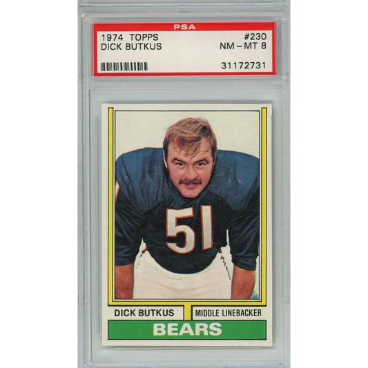PSA graded 1974 Dick Butkus football card in dark blue jersey collectible