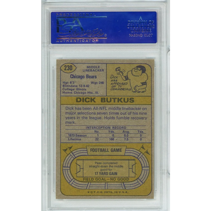 Vintage PSA graded 1974 Dick Butkus football card collectible