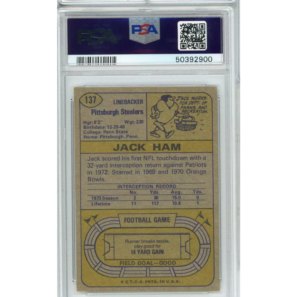 Graded 1974 Topps Jack Ham #137 2nd Year Football Card PSA 3.5 VG+ | PSA 3.5 VG+ Graded Vintage Football Card | vintageantiquesgifts.com