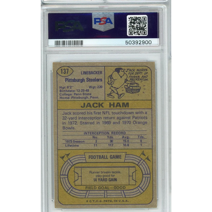 Graded 1974 Topps Jack Ham #137 2nd Year Football Card PSA 3.5 VG+ | PSA 3.5 VG+ Graded Vintage Football Card | vintageantiquesgifts.com