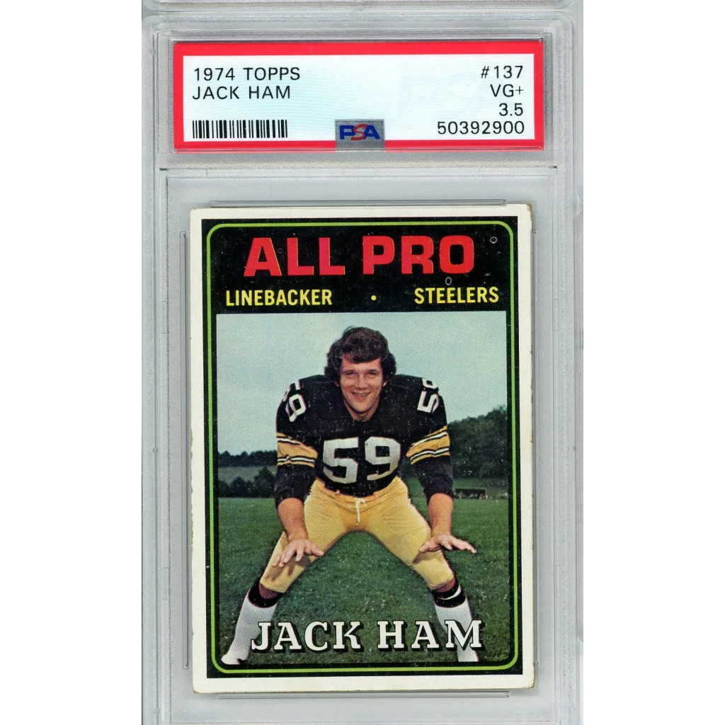 Graded 1974 Topps Jack Ham #137 2nd Year Football Card PSA 3.5 VG+ | Hall of Fame Sports Memorabilia | vintageantiquesgifts.com