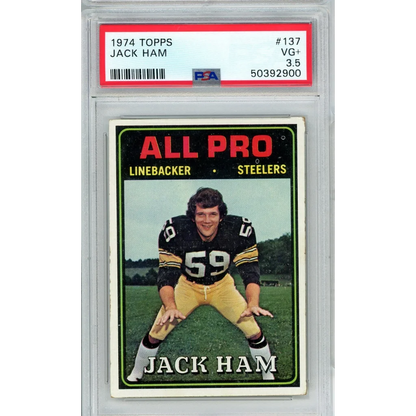 Graded 1974 Topps Jack Ham #137 2nd Year Football Card PSA 3.5 VG+ | Hall of Fame Sports Memorabilia | vintageantiquesgifts.com