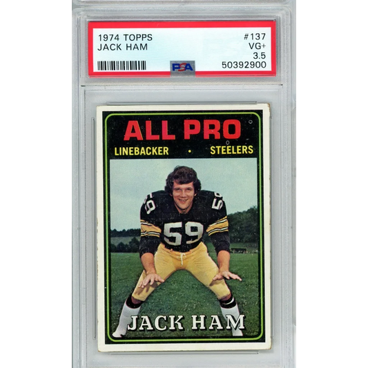 Graded 1974 Topps Jack Ham #137 2nd Year Football Card PSA 3.5 VG+ | Hall of Fame Sports Memorabilia | vintageantiquesgifts.com