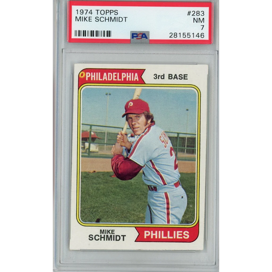 Graded 1974 Topps Mike Schmidt #283 2nd Year Baseball Card PSA 7 NM | Hall of Fame Sports Memorabilia | vintageantiquesgifts.com