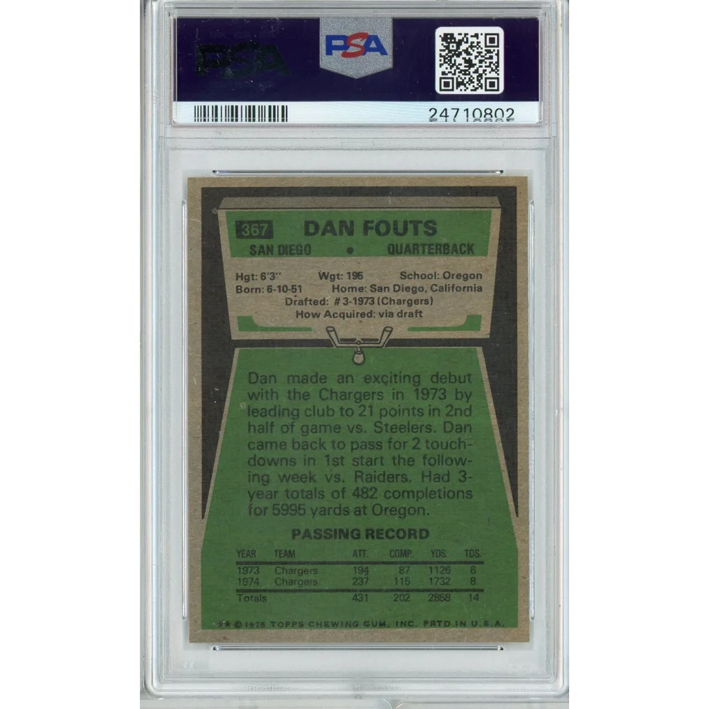 Vintage 1975 Topps Dan Fouts football card PSA graded NM MT 8 collectible