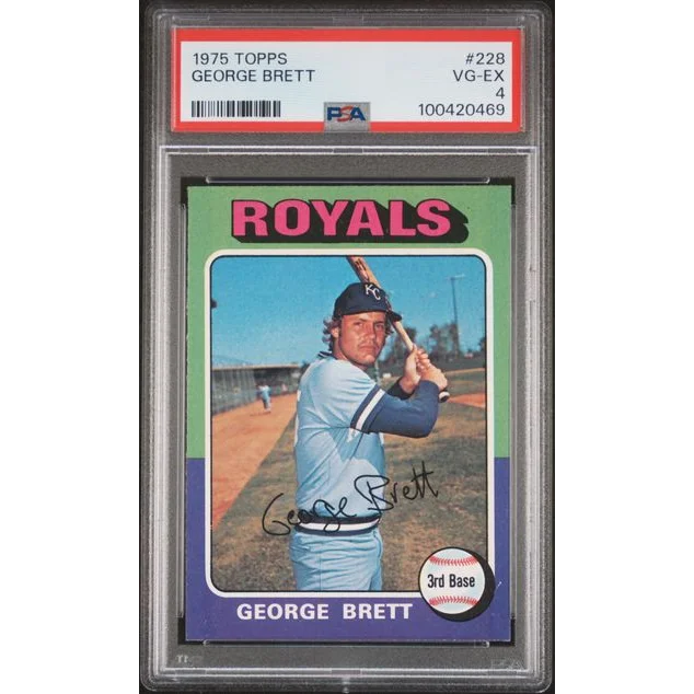 Graded 1975 Topps George Brett #228 Rookie PSA 4 in light blue Royals uniform