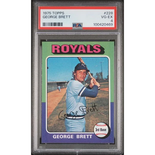 Graded 1975 Topps George Brett #228 Rookie PSA 4 in light blue Royals uniform