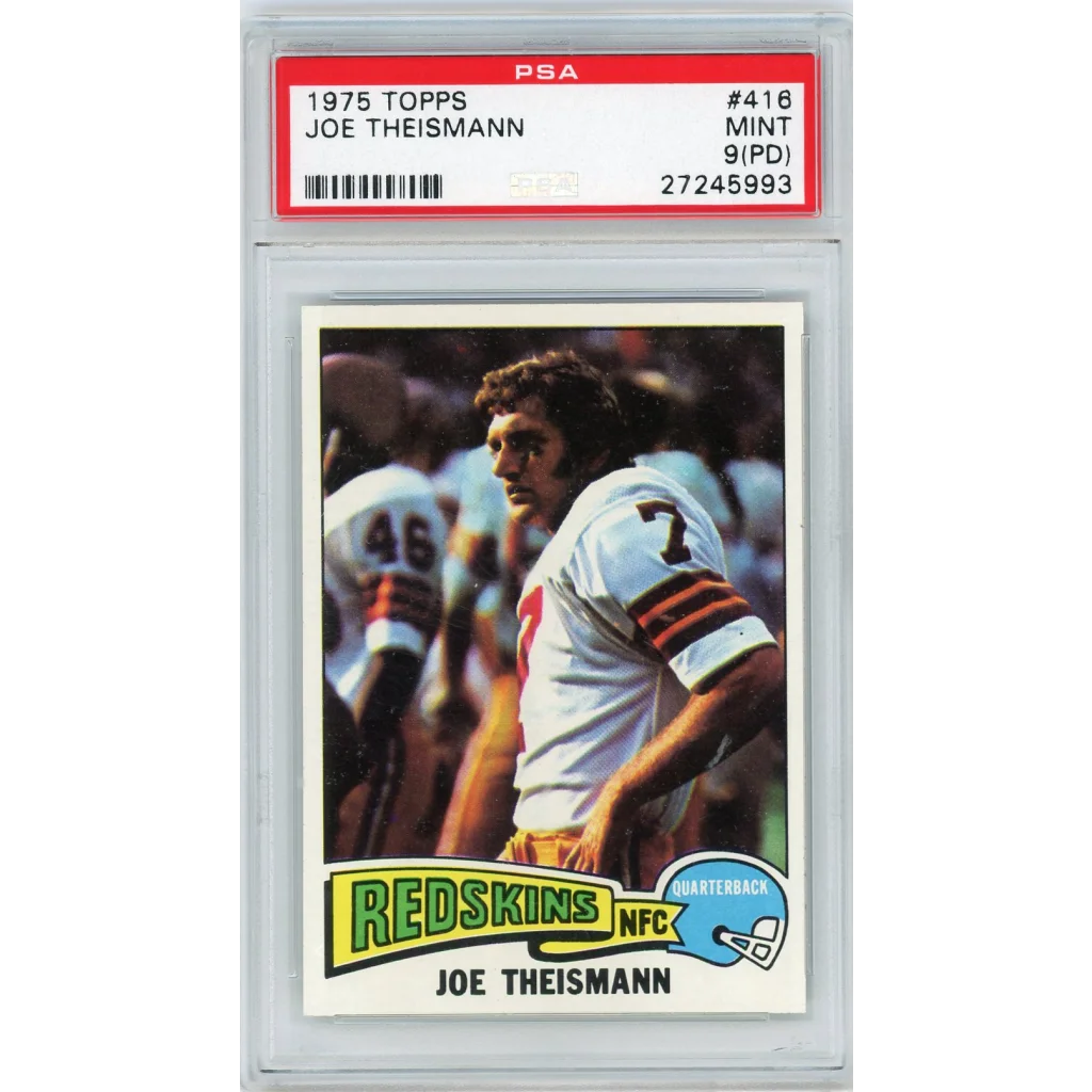 PSA graded Mint 9 Joe Theismann 1975 Topps football card for collectors