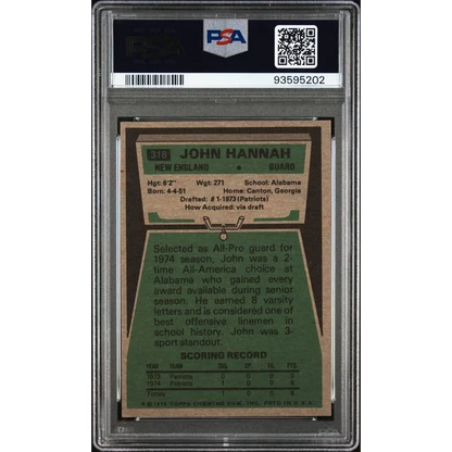 Graded 1975 Topps John Hannah #318 2nd Year Football Card PSA 6 EX-MT | PSA 6 EX-MT Graded Vintage Football Card | vintageantiquesgifts.com