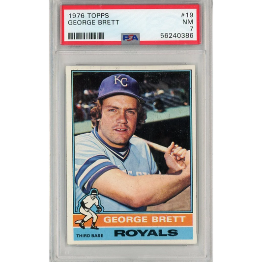 Graded 1976 Topps George Brett #19 2nd Year Baseball Card PSA 7 Near Mint | Hall of Fame Sports Memorabilia | vintageantiquesgifts.com